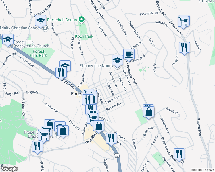 map of restaurants, bars, coffee shops, grocery stores, and more near 509 Ogden Avenue in Pittsburgh