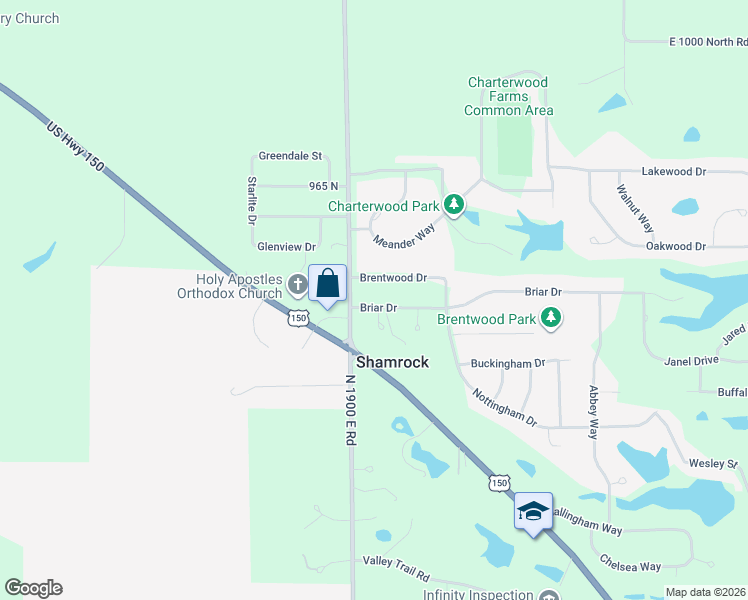 map of restaurants, bars, coffee shops, grocery stores, and more near 19050 Briar Drive in Bloomington