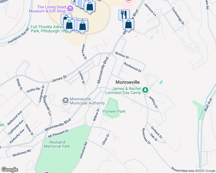 map of restaurants, bars, coffee shops, grocery stores, and more near 161 Willow Drive in Monroeville