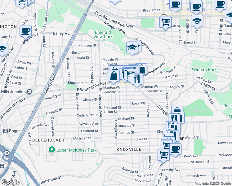 map of restaurants, bars, coffee shops, grocery stores, and more near 210 Walter Street in Pittsburgh