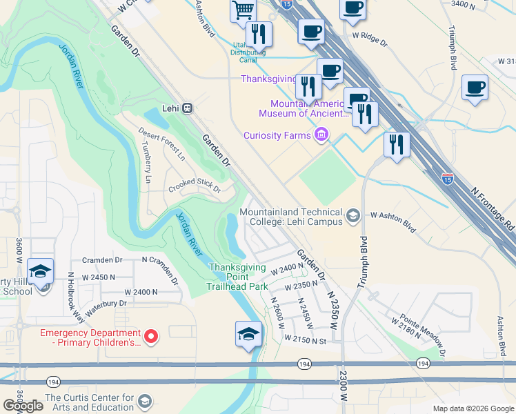 map of restaurants, bars, coffee shops, grocery stores, and more near 2716 North Elm Drive in Lehi