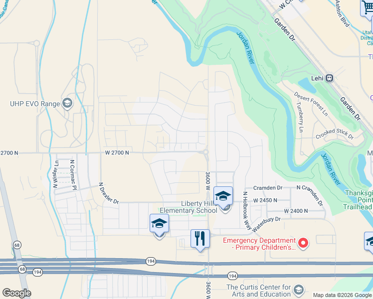 map of restaurants, bars, coffee shops, grocery stores, and more near 10401-10459 2600 North in Lehi
