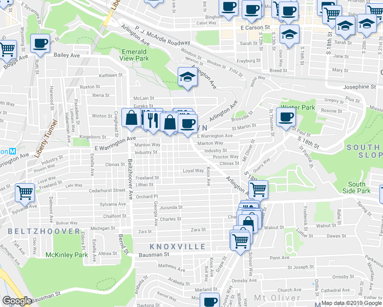 map of restaurants, bars, coffee shops, grocery stores, and more near 841 Proctor Way in Pittsburgh