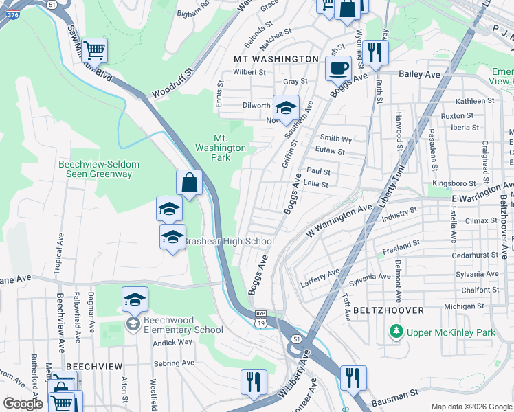 map of restaurants, bars, coffee shops, grocery stores, and more near 650 Southern Avenue in Pittsburgh