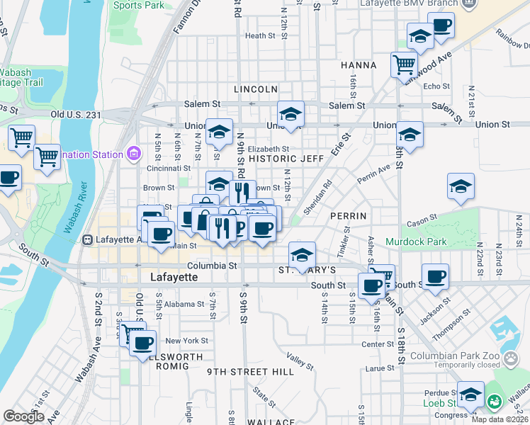 map of restaurants, bars, coffee shops, grocery stores, and more near 920 Ferry Street in Lafayette