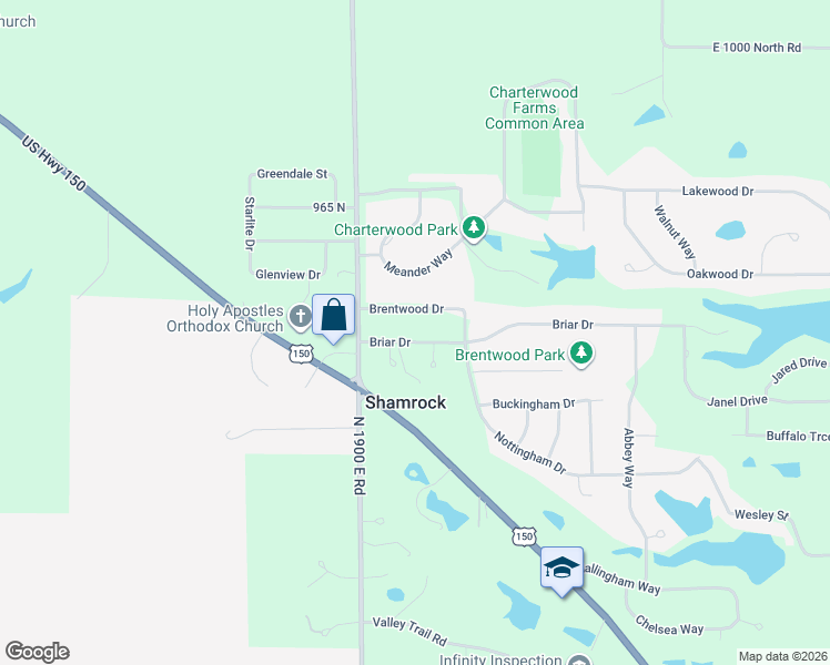 map of restaurants, bars, coffee shops, grocery stores, and more near 19128 Briar Drive in Bloomington