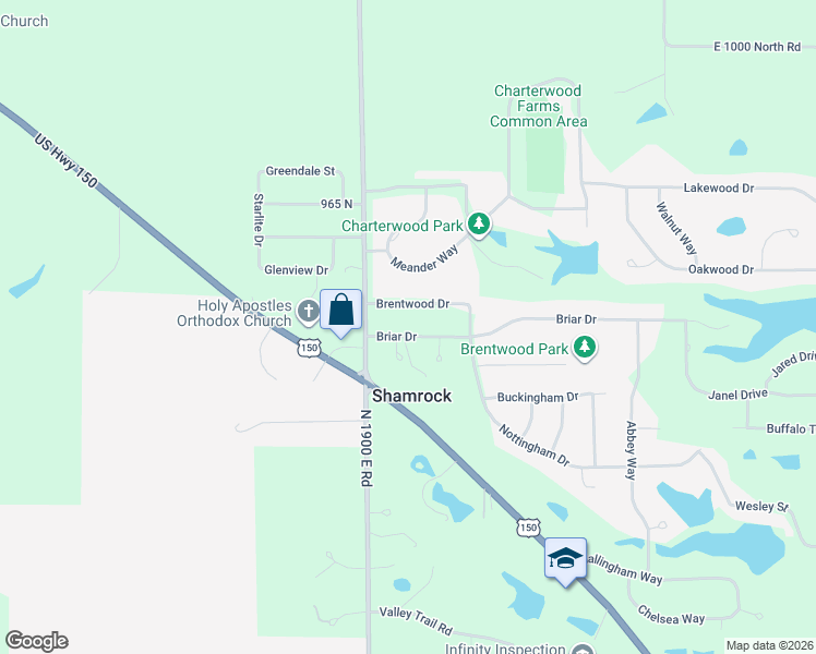 map of restaurants, bars, coffee shops, grocery stores, and more near 19128 Briar Drive in Bloomington