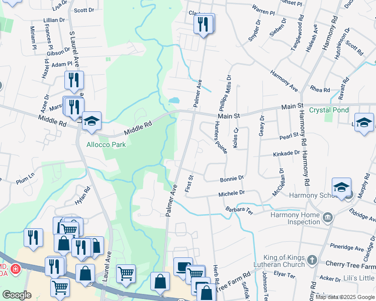 map of restaurants, bars, coffee shops, grocery stores, and more near 846 Palmer Avenue in Middletown