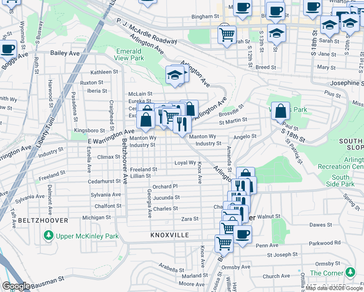 map of restaurants, bars, coffee shops, grocery stores, and more near 834 Industry Street in Pittsburgh