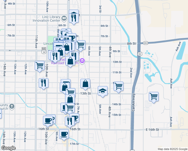 map of restaurants, bars, coffee shops, grocery stores, and more near 518 11th St in Greeley