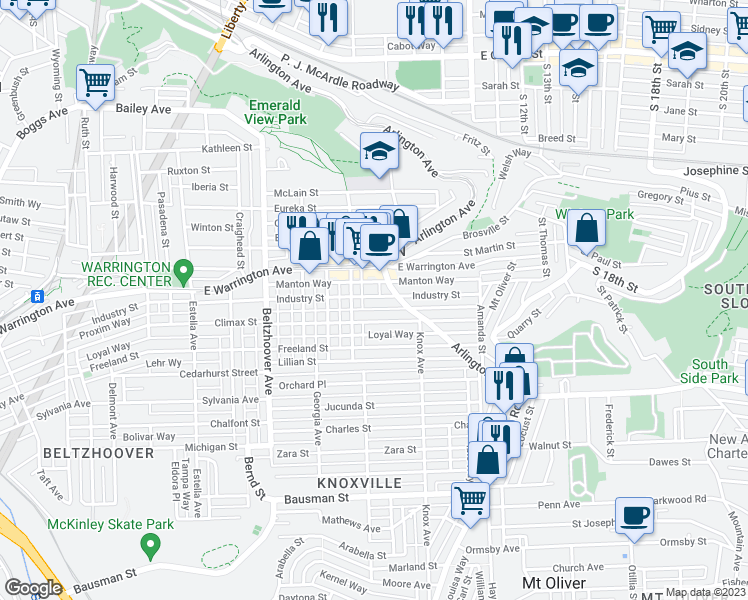 map of restaurants, bars, coffee shops, grocery stores, and more near 822 Industry Street in Pittsburgh