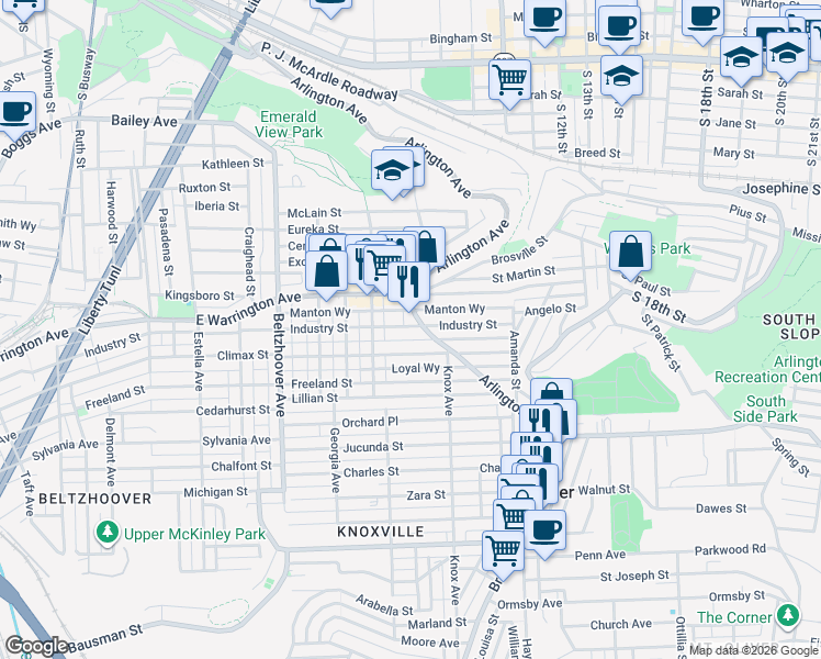 map of restaurants, bars, coffee shops, grocery stores, and more near 841 Proctor Way in Pittsburgh