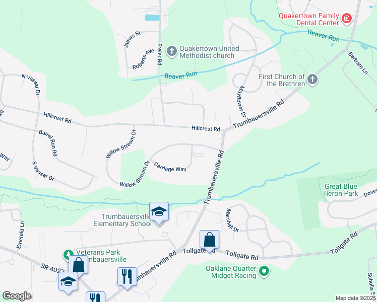 map of restaurants, bars, coffee shops, grocery stores, and more near 312 Bedford Court in Quakertown
