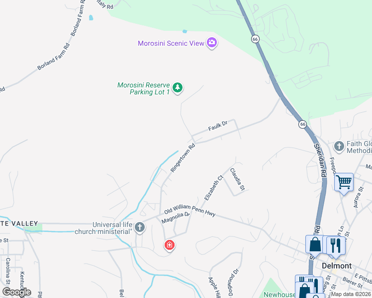 map of restaurants, bars, coffee shops, grocery stores, and more near 7335 Ringertown Road in Murrysville