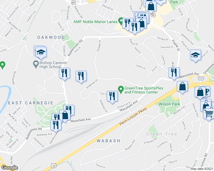 map of restaurants, bars, coffee shops, grocery stores, and more near 680 Andersen Drive in Pittsburgh