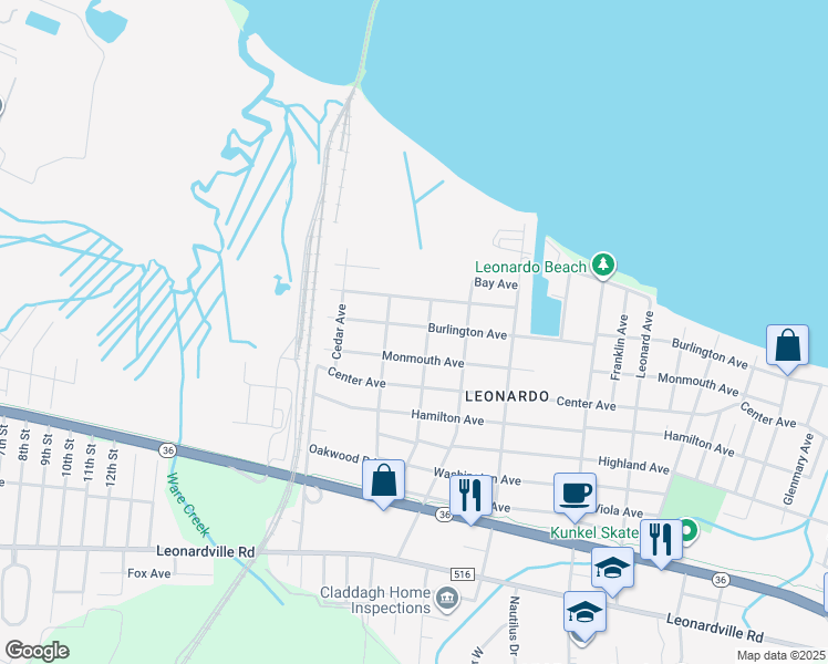 map of restaurants, bars, coffee shops, grocery stores, and more near 415 Monmouth Avenue in Middletown Township