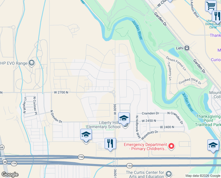 map of restaurants, bars, coffee shops, grocery stores, and more near 3641 West 2740 North in Lehi