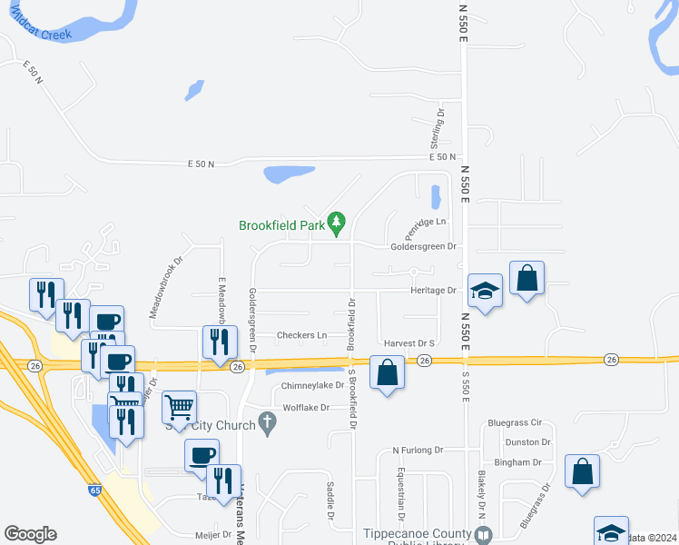 map of restaurants, bars, coffee shops, grocery stores, and more near 26 Haymarket Way in Lafayette