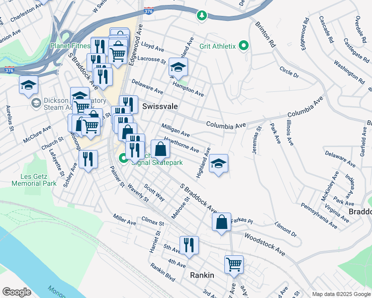 map of restaurants, bars, coffee shops, grocery stores, and more near 2307 Manor Avenue in Pittsburgh