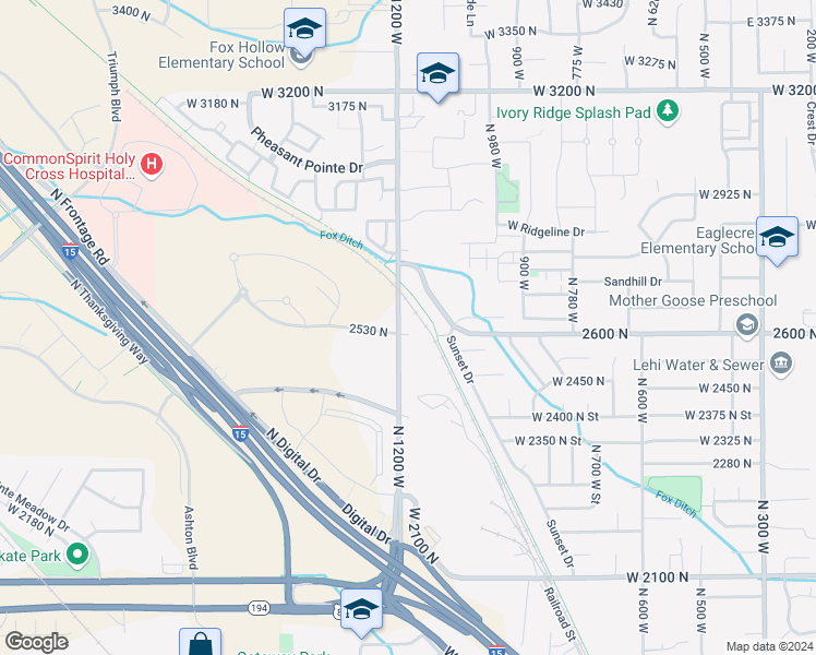 map of restaurants, bars, coffee shops, grocery stores, and more near 2600 North 1200 West in Lehi