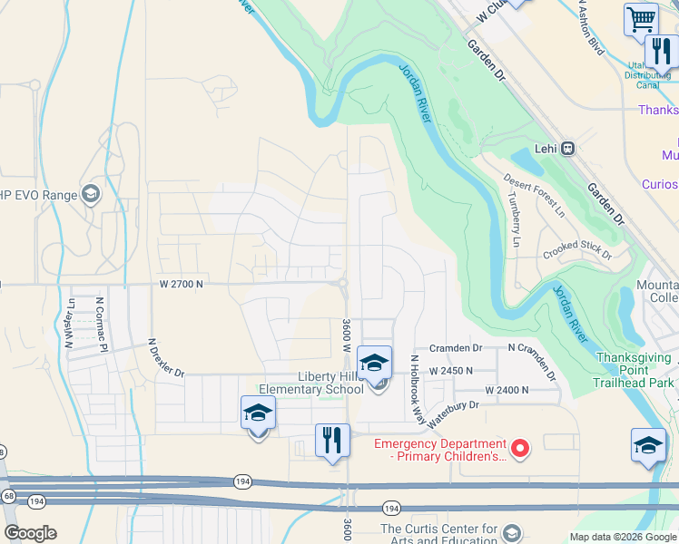 map of restaurants, bars, coffee shops, grocery stores, and more near 10403 2600 North in Lehi