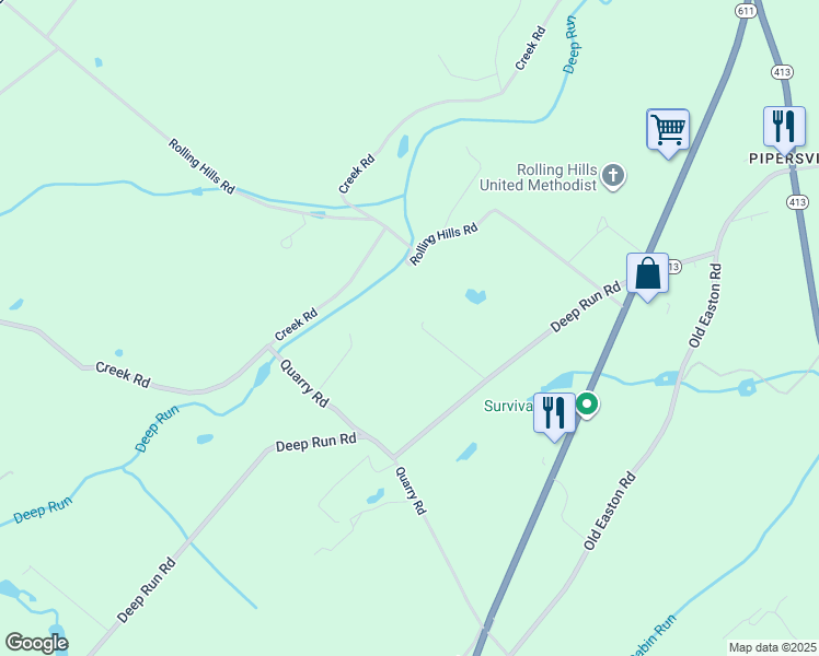 map of restaurants, bars, coffee shops, grocery stores, and more near Walnut Lane in Bucks County