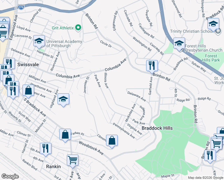 map of restaurants, bars, coffee shops, grocery stores, and more near 961 Illinois Avenue in Pittsburgh