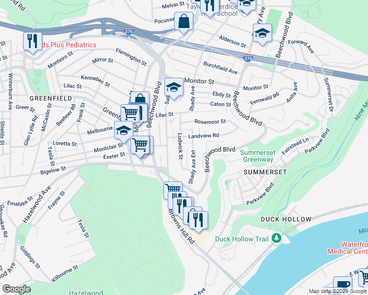 map of restaurants, bars, coffee shops, grocery stores, and more near 4315 Ludwick Street in Pittsburgh