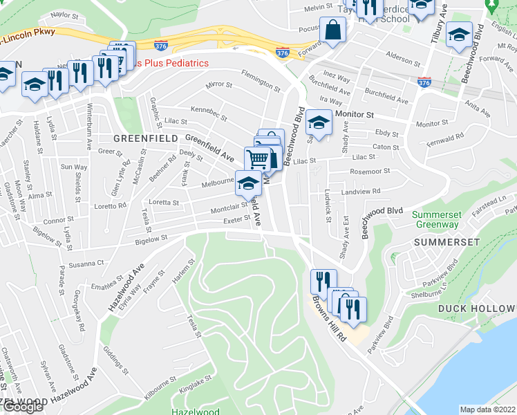 map of restaurants, bars, coffee shops, grocery stores, and more near in Pittsburgh