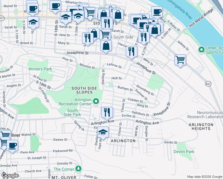 map of restaurants, bars, coffee shops, grocery stores, and more near 2334 Wellington Street in Pittsburgh