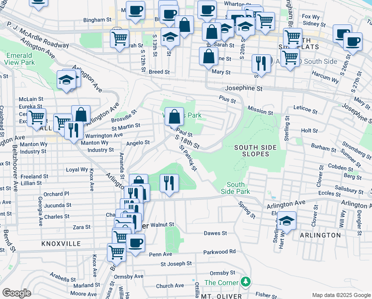 map of restaurants, bars, coffee shops, grocery stores, and more near 1621 Gable Street in Pittsburgh