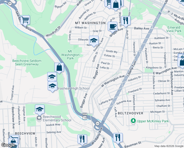 map of restaurants, bars, coffee shops, grocery stores, and more near 638 Mindora Street in Pittsburgh