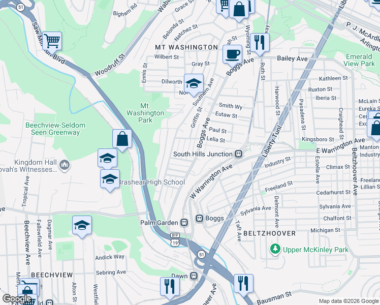 map of restaurants, bars, coffee shops, grocery stores, and more near 638 Mindora Street in Pittsburgh