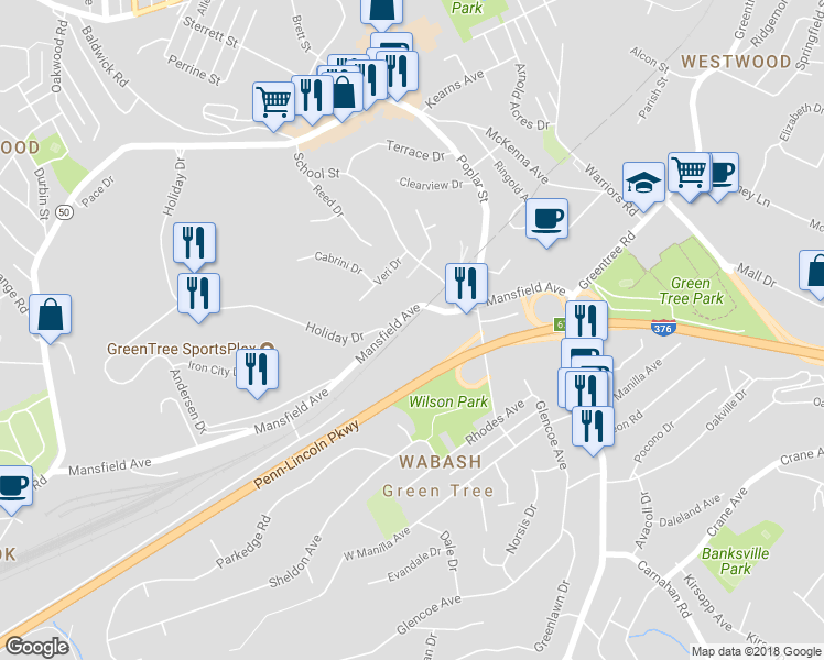 map of restaurants, bars, coffee shops, grocery stores, and more near 367 Mansfield Avenue in Pittsburgh