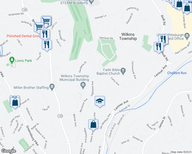 map of restaurants, bars, coffee shops, grocery stores, and more near 167 Churchill Road in Turtle Creek