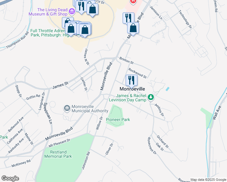 map of restaurants, bars, coffee shops, grocery stores, and more near 161 Willow Drive in Monroeville