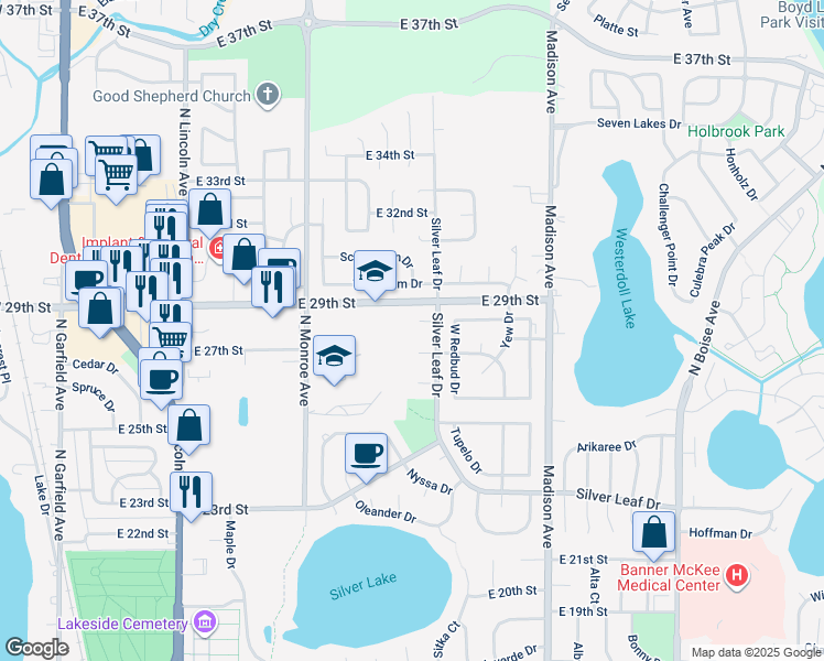 map of restaurants, bars, coffee shops, grocery stores, and more near 914 Red Fir Place in Loveland