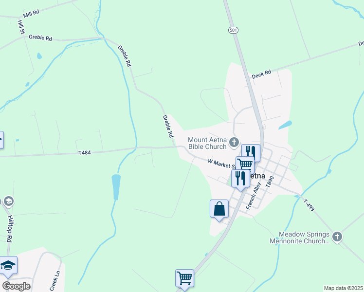 map of restaurants, bars, coffee shops, grocery stores, and more near 42 Market Street in Myerstown
