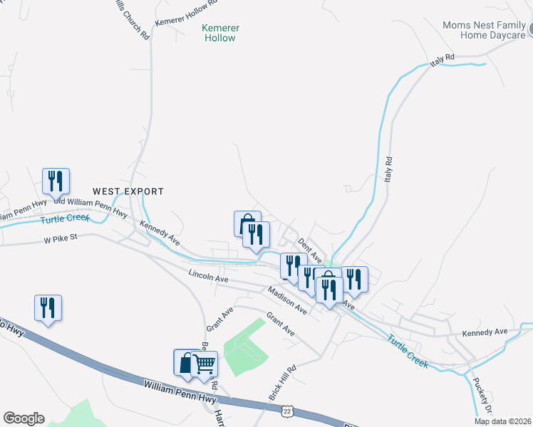 map of restaurants, bars, coffee shops, grocery stores, and more near 2871 Taft Street in Export