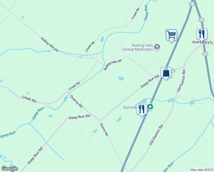 map of restaurants, bars, coffee shops, grocery stores, and more near Walnut Lane in Bucks County