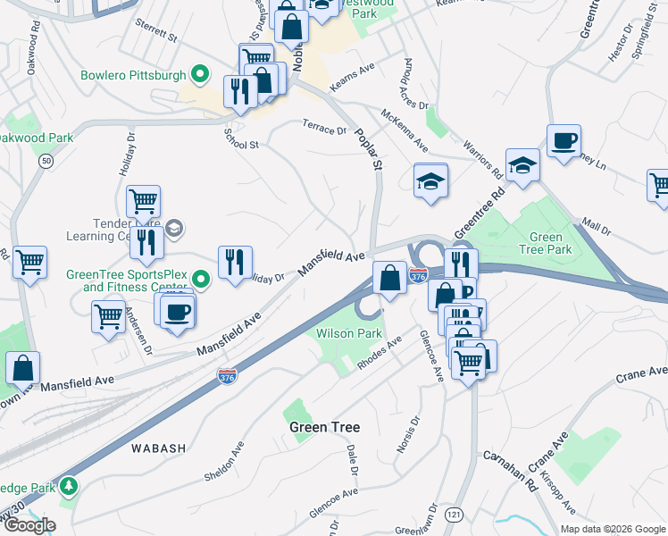 map of restaurants, bars, coffee shops, grocery stores, and more near 367 Mansfield Avenue in Pittsburgh