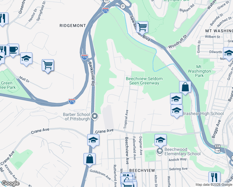 map of restaurants, bars, coffee shops, grocery stores, and more near 210 Shadygrove Avenue in Pittsburgh