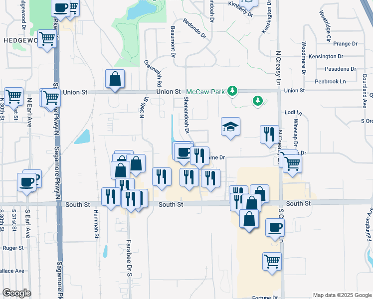 map of restaurants, bars, coffee shops, grocery stores, and more near 250 Shenandoah Drive in Lafayette