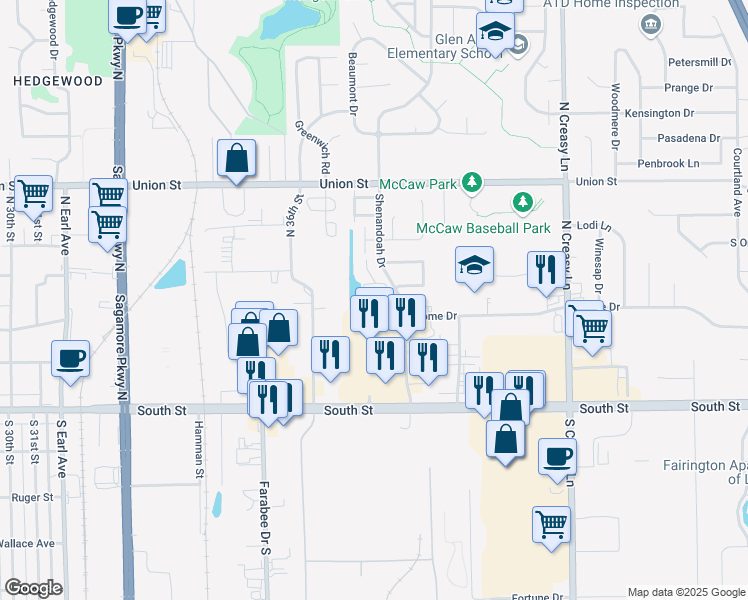 map of restaurants, bars, coffee shops, grocery stores, and more near 250 Shenandoah Drive in Lafayette