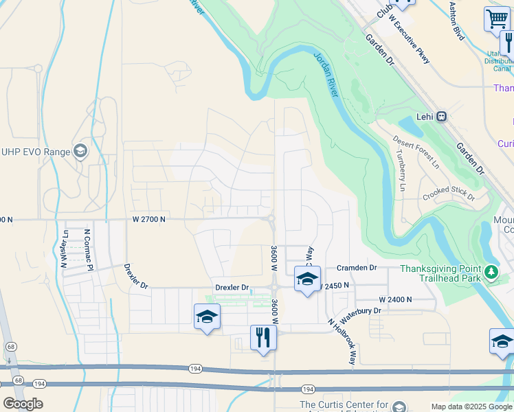 map of restaurants, bars, coffee shops, grocery stores, and more near North 3670 West in Lehi