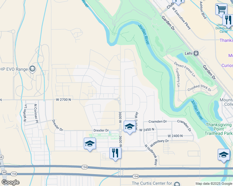 map of restaurants, bars, coffee shops, grocery stores, and more near 3628 West 2740 North in Lehi