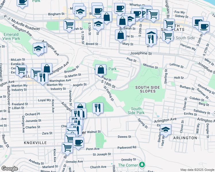 map of restaurants, bars, coffee shops, grocery stores, and more near 1621 Gable Street in Pittsburgh