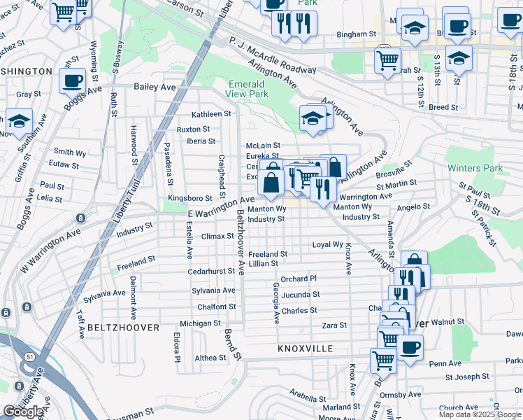 map of restaurants, bars, coffee shops, grocery stores, and more near 616 Industry Street in Pittsburgh