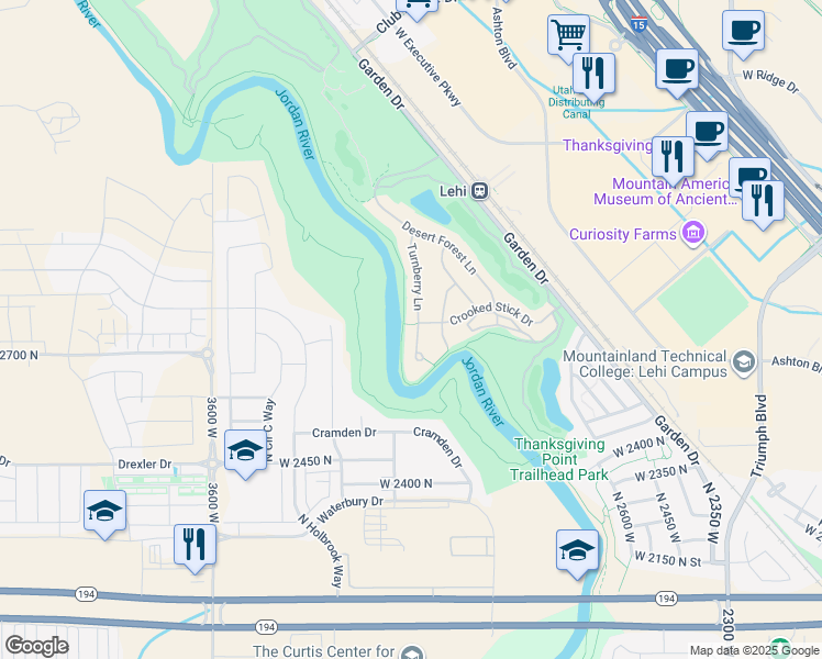 map of restaurants, bars, coffee shops, grocery stores, and more near 2669 North Turnberry Court in Lehi