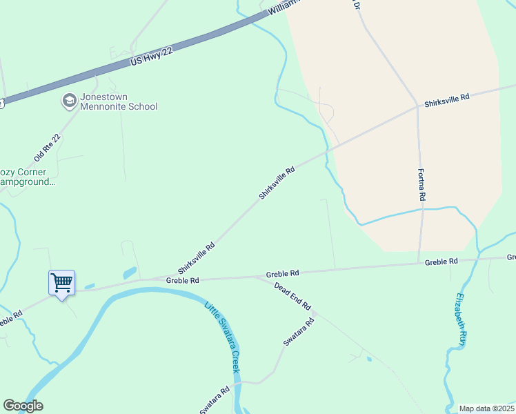 map of restaurants, bars, coffee shops, grocery stores, and more near 92 Shirksville Road in Jonestown